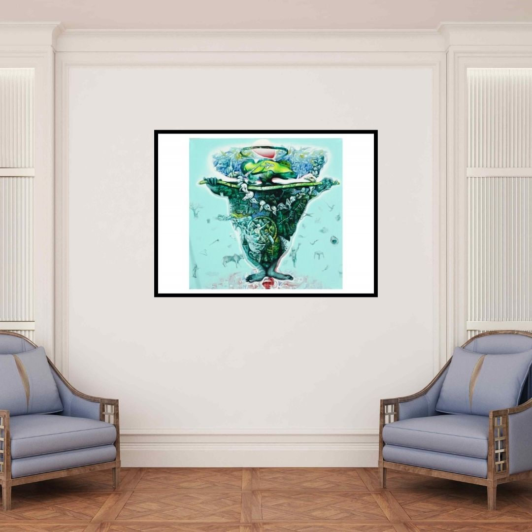 In-situ view of Mahesh Pal Gobra's 'The Monk' painting in a room