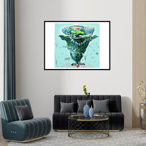 Preview of 'The Monk' Painting by Mahesh Pal Gobra shown on a wall in a furnished room.