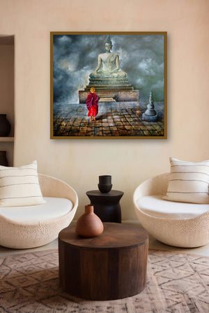 Monk Of Buddhism Child by artist Arjun Das displayed in a Indian Art gallery