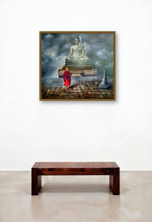 Monk Of Buddhism Child by artist Arjun Das displayed in a Modern Penthouse