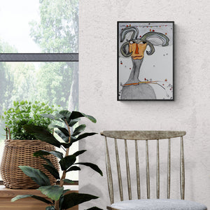 Preview of 'Monologue Polyphonic 10 (The Watcher)' Painting by Anirban Dhar shown on a wall in a furnished room.