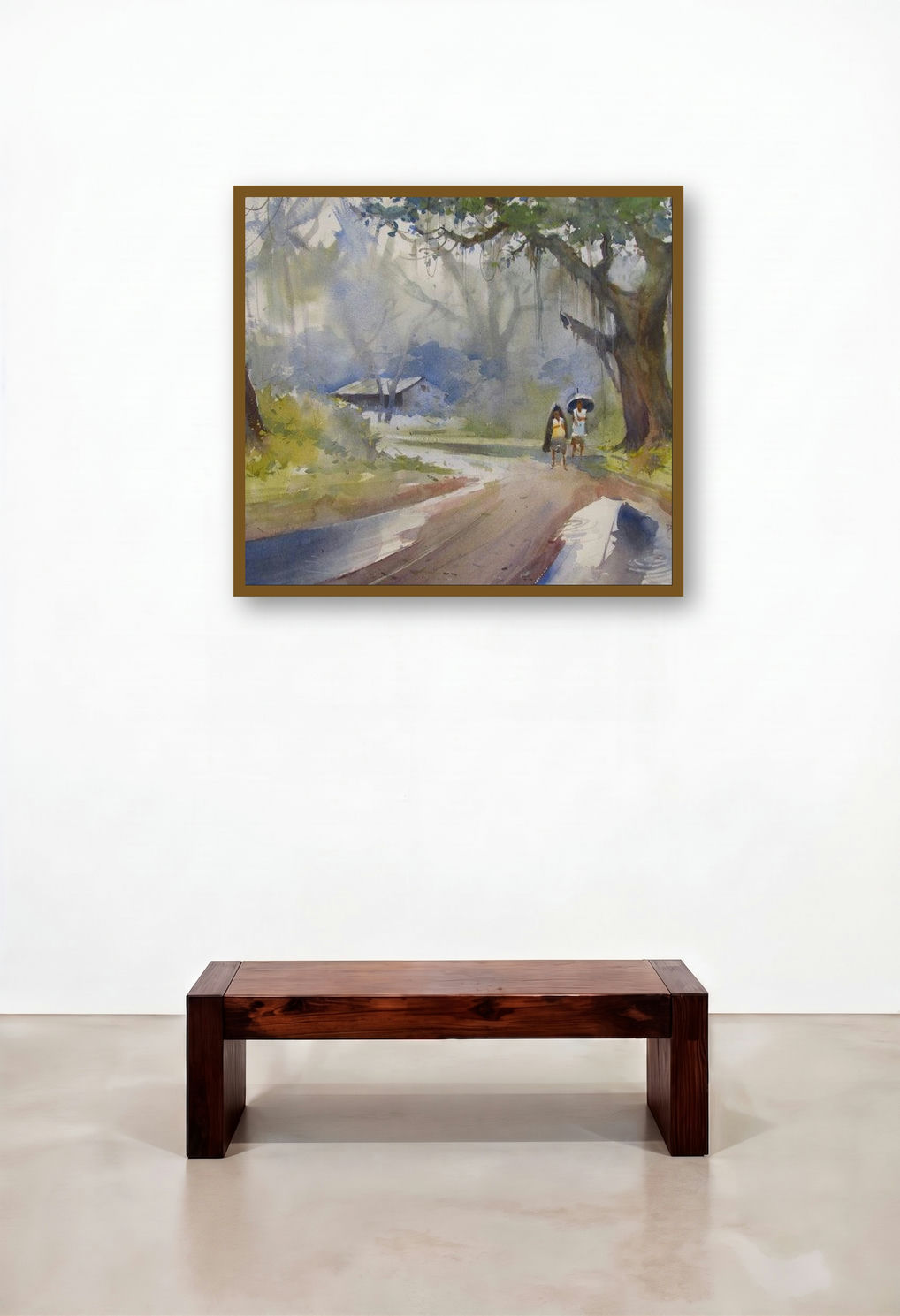 Monsoon 2 (Sheltering Companions) by artist Bhargavkumar Kulkarni displayed in a Luxury Study