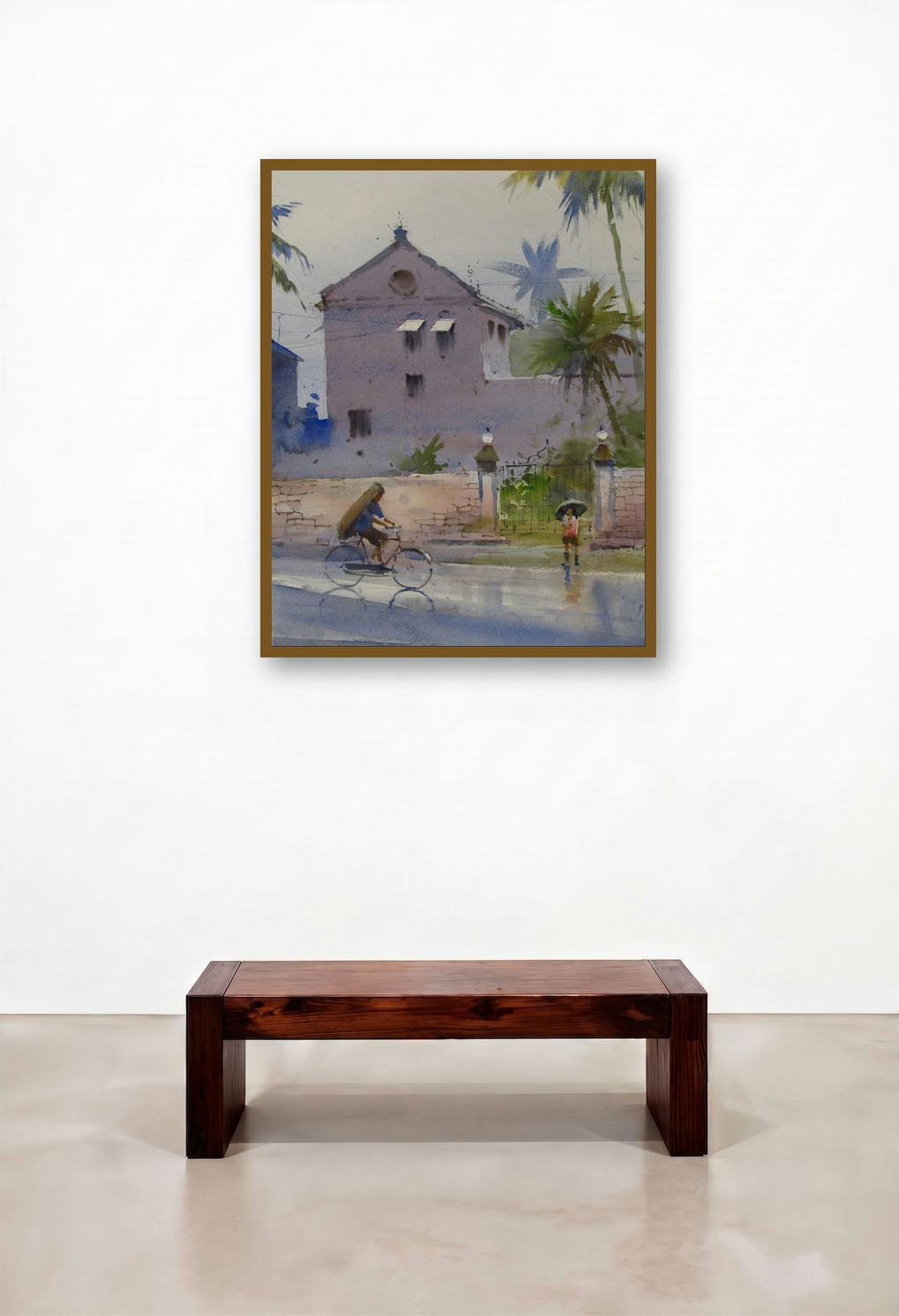 Monsoon 3 (Passing Showers) by artist Bhargavkumar Kulkarni displayed in a Mid-Century Modern Living Room