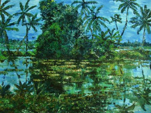 Monsoon Glory 2 by Manjula Dubey, Original Acrylic Landscape Painting on Canvas, Small Horizontal Wall Art