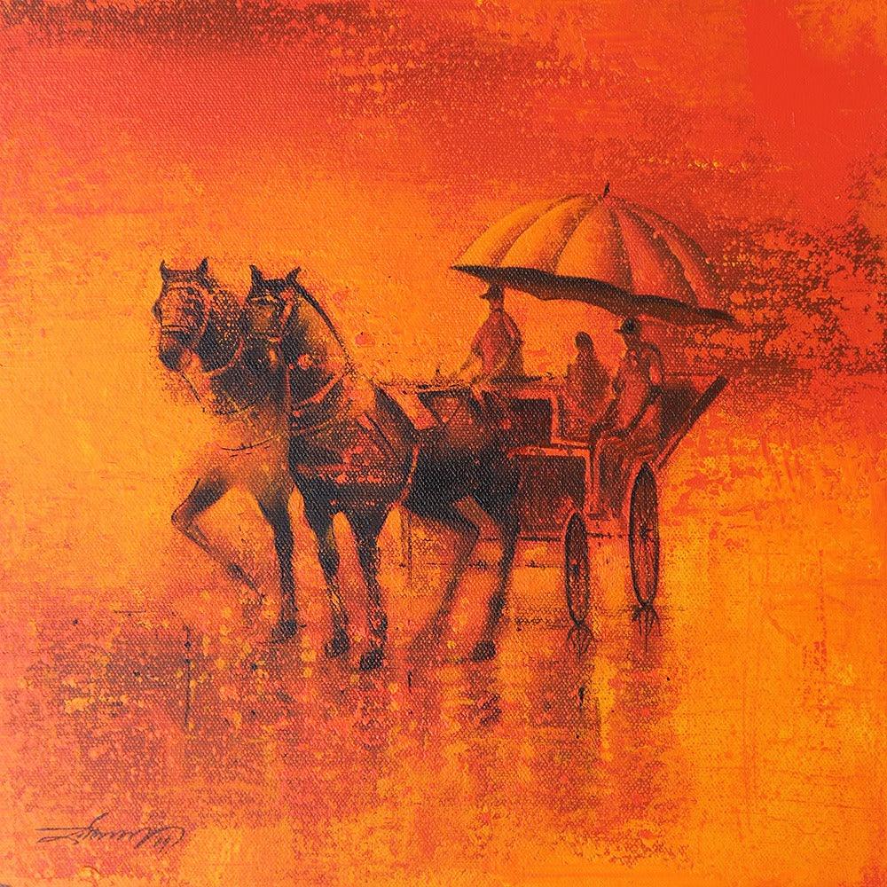 Animals acrylic painting titled 'Monsoon Ride 13', 12x12 inches, by artist Somnath Bothe on Canvas