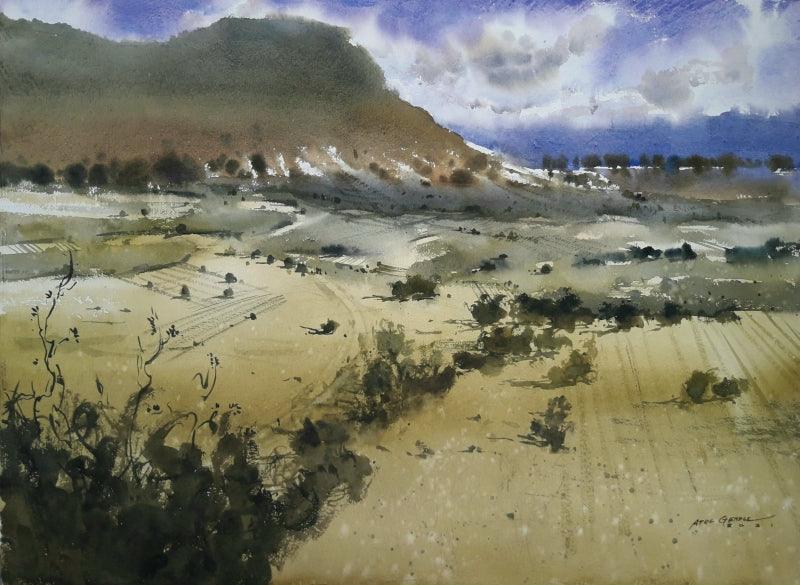 Landscape watercolor painting titled 'Monsoon Session Series', 22x30 inches, by artist Atul Gendle on Paper