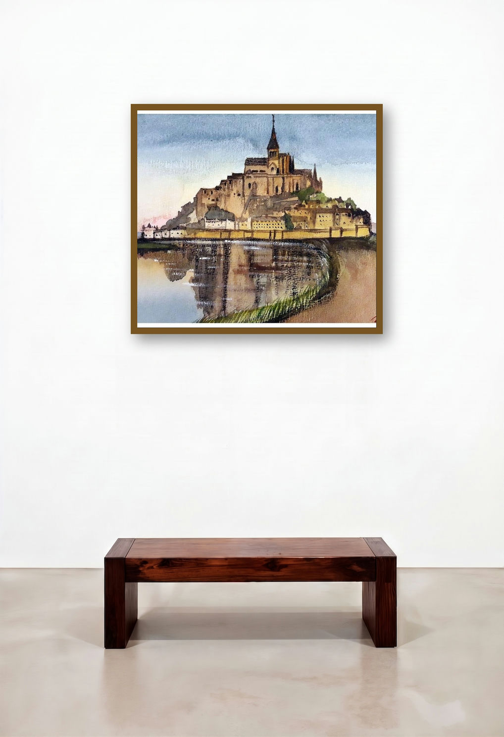 Mont Saint Michel Normandy France (Island Monastery) by artist Arunava Ray displayed in a Traditional Hotel Suite
