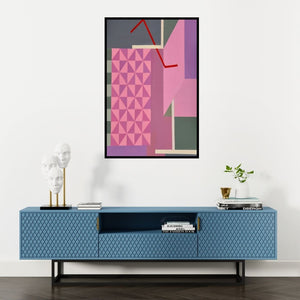Preview of 'Moods 2 (Geometric Harmony)' Painting by Shivani Garg shown on a wall in a furnished room.