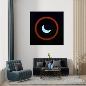 Preview of 'Moon (Celestial Dance**)' Painting by Ghanshyam Gupta shown on a wall in a furnished room.
