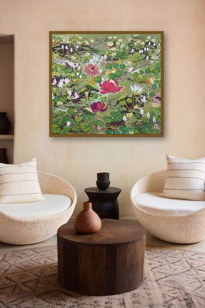 Moonlit Pond (Lotus Pond) by artist Madhu Jain displayed in a Boutique gallery