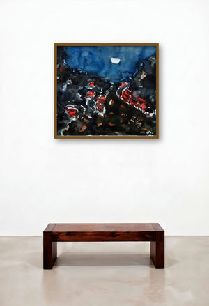 Moonlit Village 1 (Moonlit Village) by artist Asit Poddar displayed in a Contemporary Living Room