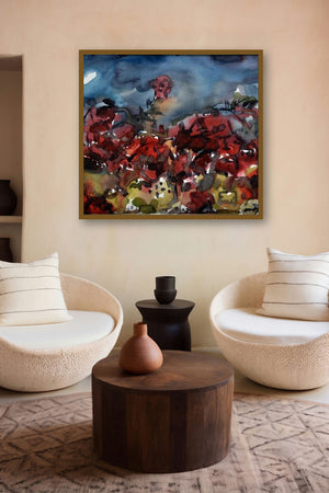 Moonlit Village 2 (Crimson Tide) by artist Asit Poddar displayed in a Curated gallery