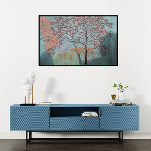 Preview of 'Morning' Painting by Shuvankar Maitra shown on a wall in a furnished room.