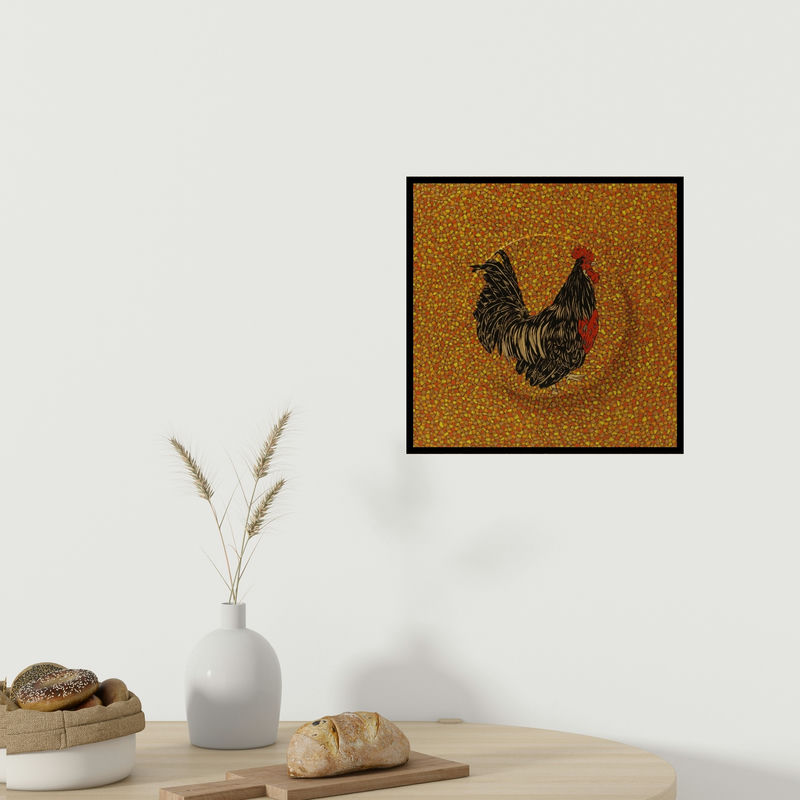 In-situ view of Rama Krishna V's 'Morning 8 (A Rooster's Autumn Daydream)' painting in a room