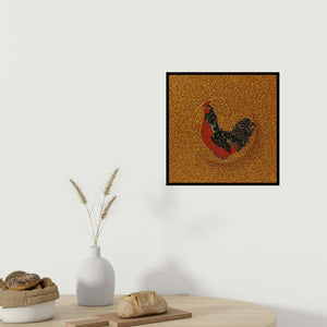 In-situ view of Rama Krishna V's 'Morning 9 (A Regal Rooster)' painting in a room