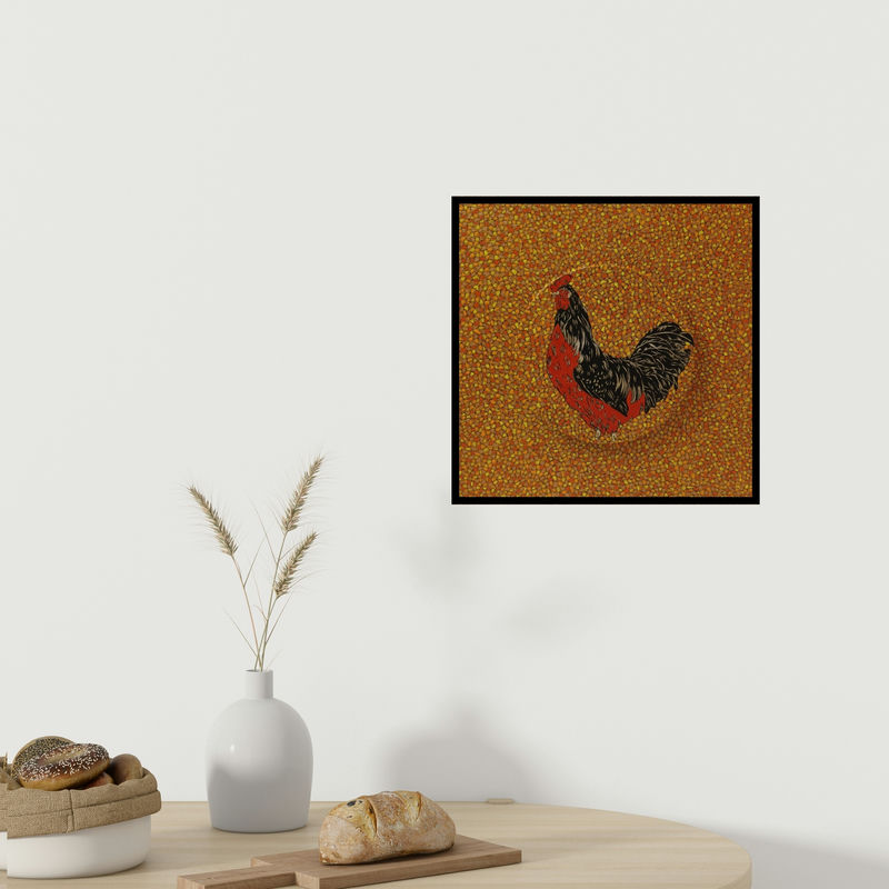 In-situ view of Rama Krishna V's 'Morning 9 (A Regal Rooster)' painting in a room