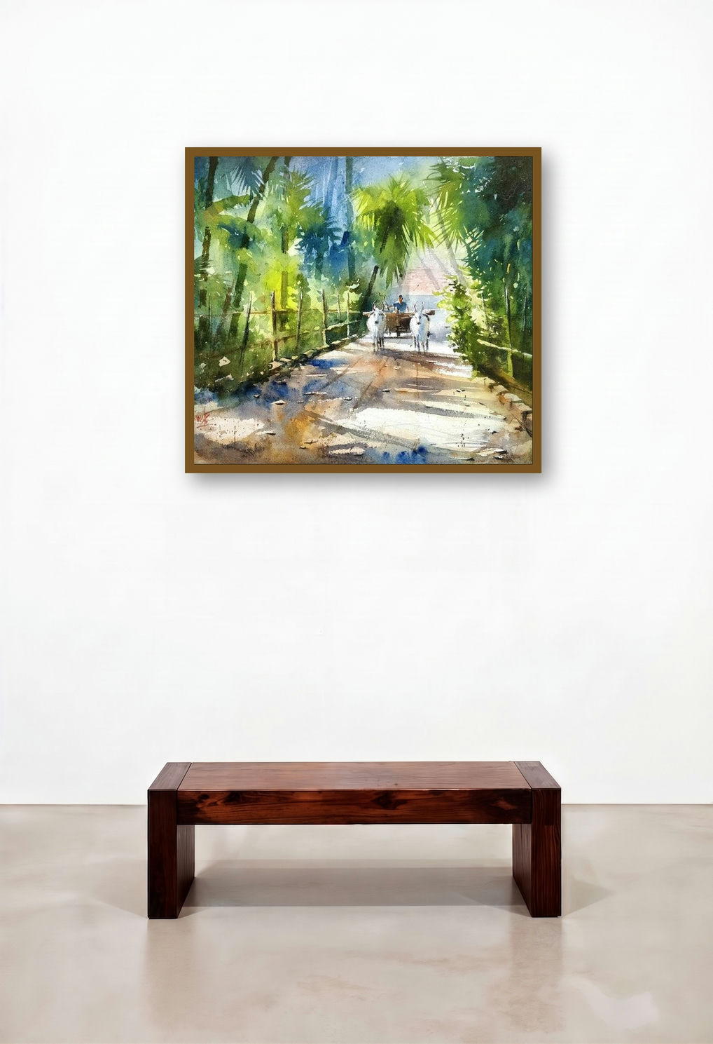 Morning Beauty (Rural Tranquility) by artist Sanjay Dhawale displayed in a Eclectic Library