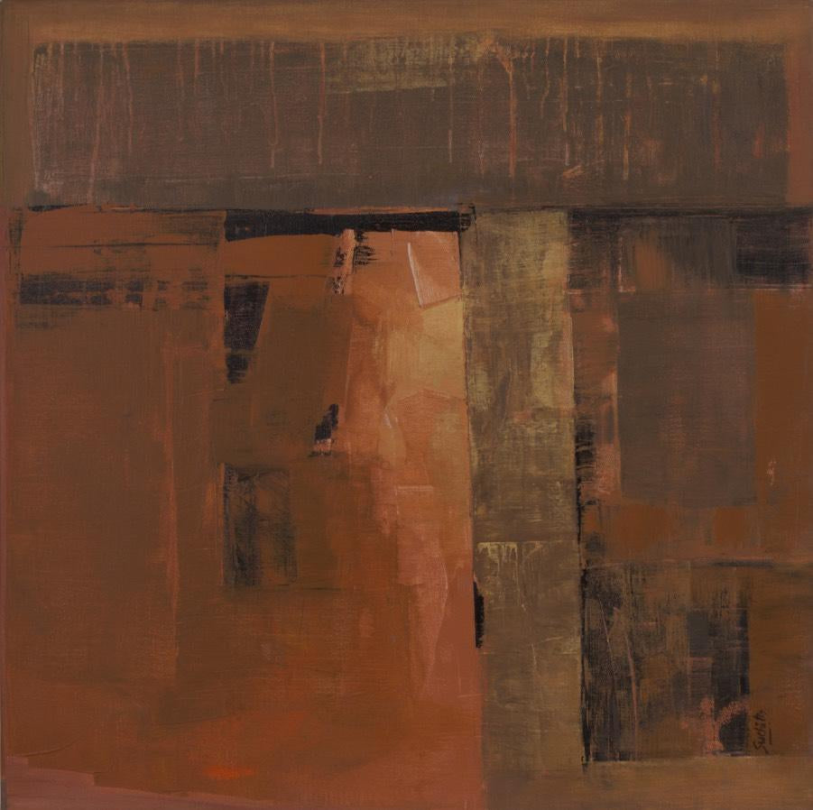 'Morning Birds Eye View' abstract acrylic painting by artist Suchita Tarde, 30x30 inch, on canvas