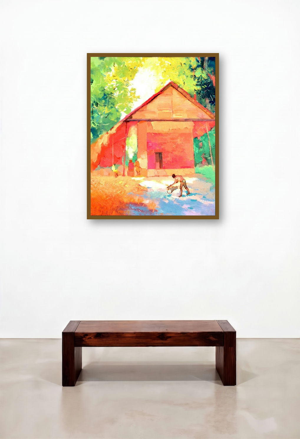 Morning Hustle 1 (Village House) by artist Sikandar Mulla displayed in a Contemporary Luxury Home Office