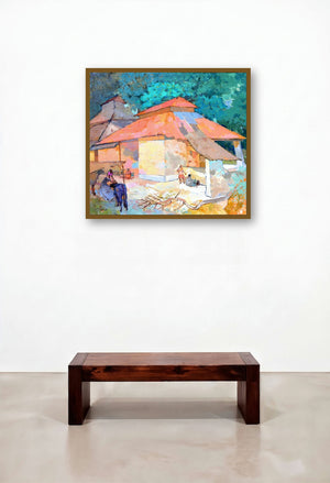 Morning Hustle 2 (Rural Indian Scene) by artist Sikandar Mulla displayed in a Coastal Hallway