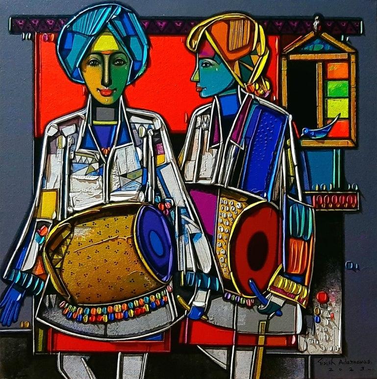 Figurative acrylic painting titled 'Morning Light', 24x24 inches, by artist Girish Adannavar on Canvas