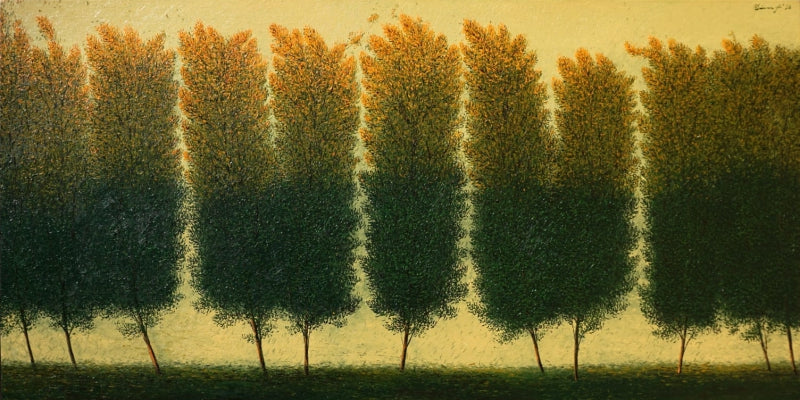 'Morning Light' nature oil painting by artist Pardeep Singh, 36x72 inch, on canvas