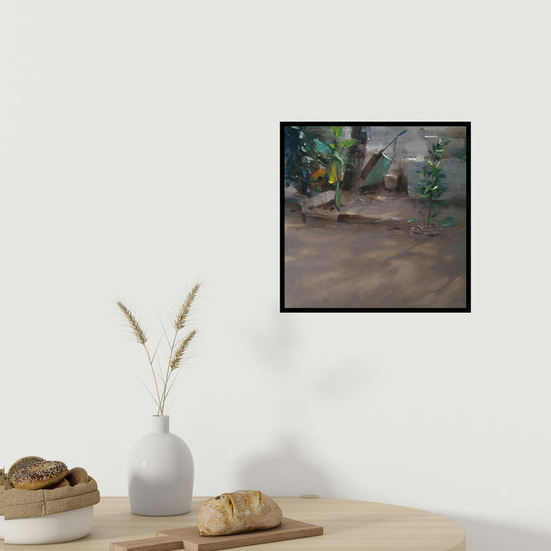 In-situ view of Surabhi Gulwelkar's 'Morning Light (Backyard Corner)' painting in a room