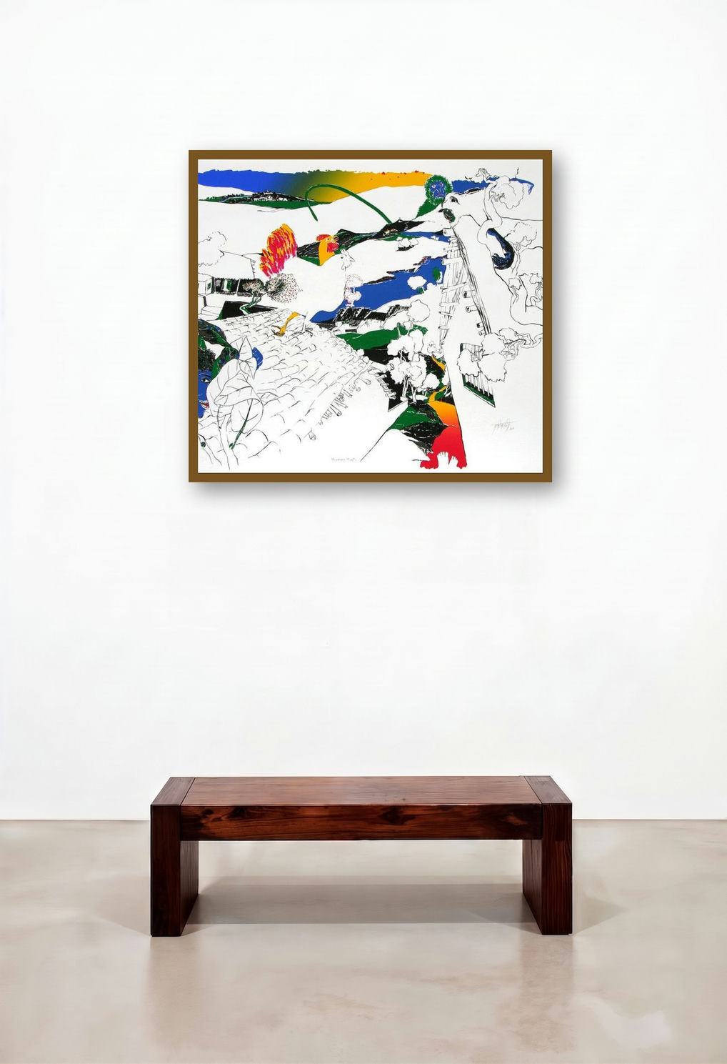 Morning Masti (Village Rooster) by artist Nabibakhsh Mansoori displayed in a Contemporary Hallway