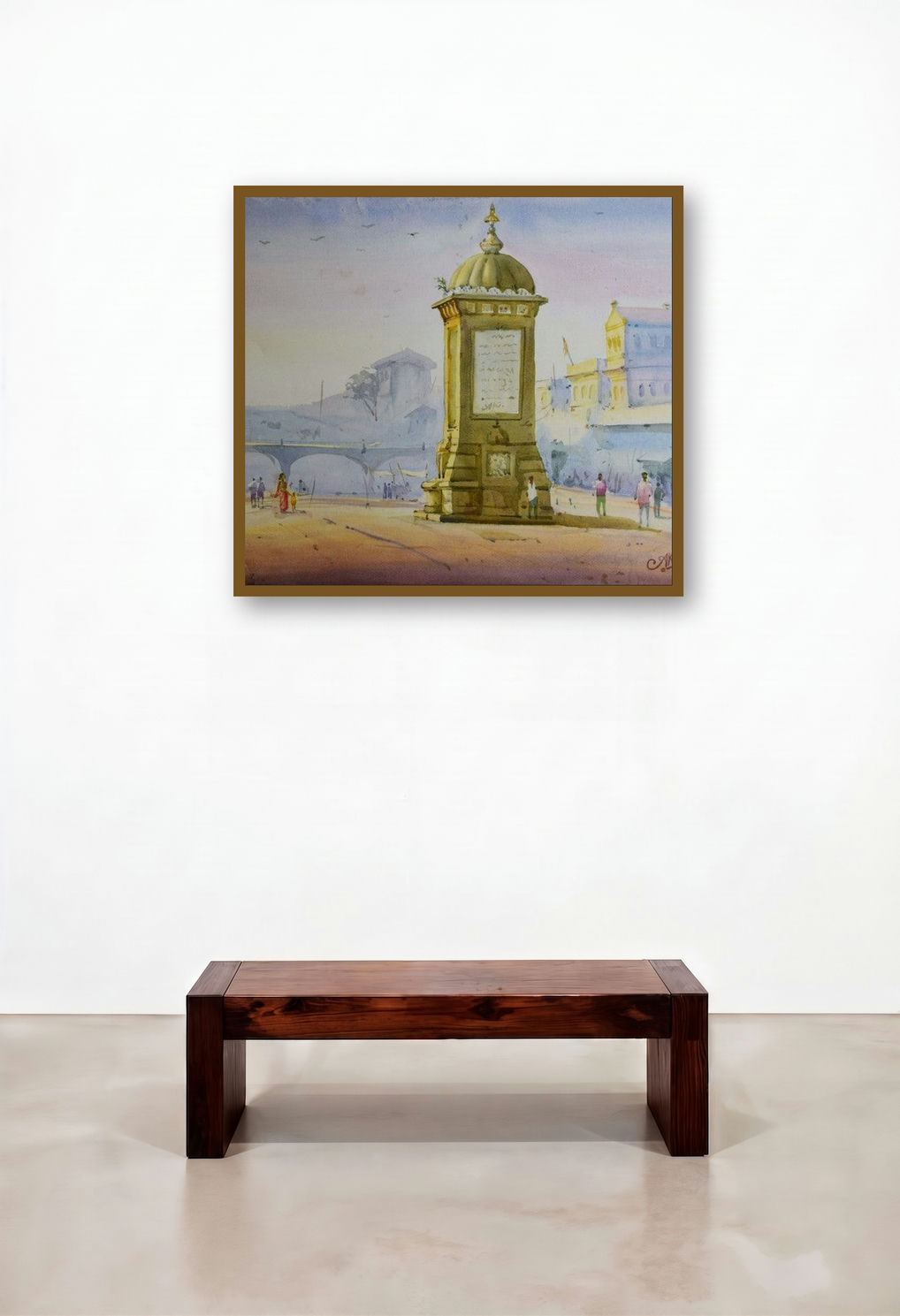 Morning Moment (Morning at the Ghat) by artist Ambadas Nagpure displayed in a Eclectic Study