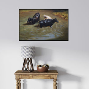 In-situ view of Amit Dhane's 'Morning Rituals' painting in a room