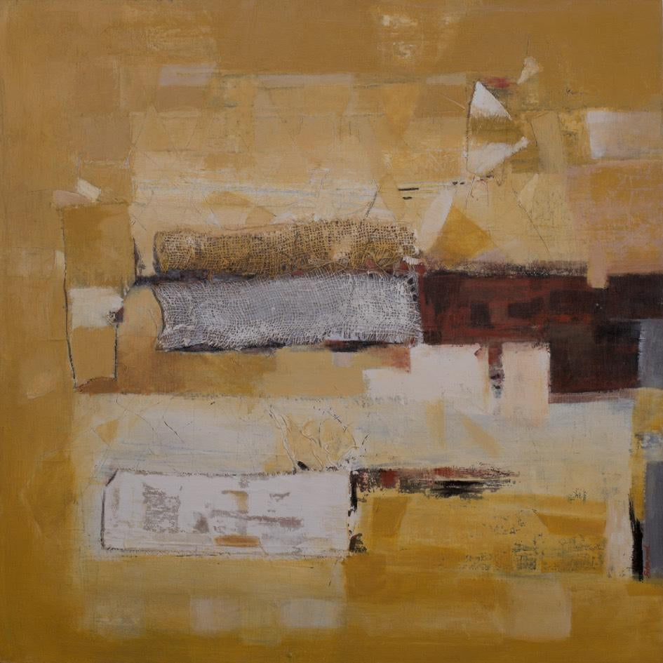 'Morning Shades' abstract mixed-media painting by artist Sharad Tarde, 36x35 inch, on canvas