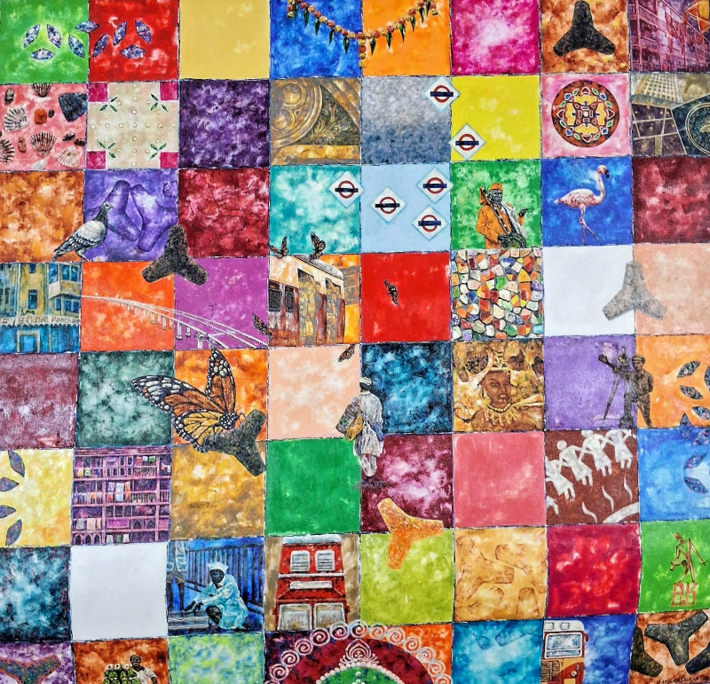 Mosaic Mumbai 1 A Mumbai Story' contemporary mixed-media painting by artist Saurab Bhardwaj, 48x48 inch, on canvas