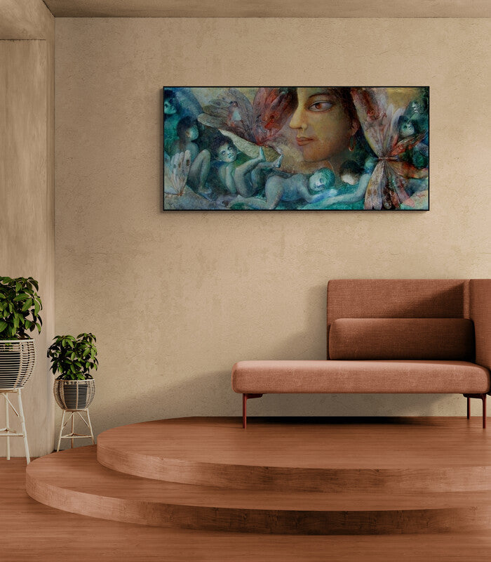 In-situ view of Arun Jana's 'Mother And Child' painting in a room