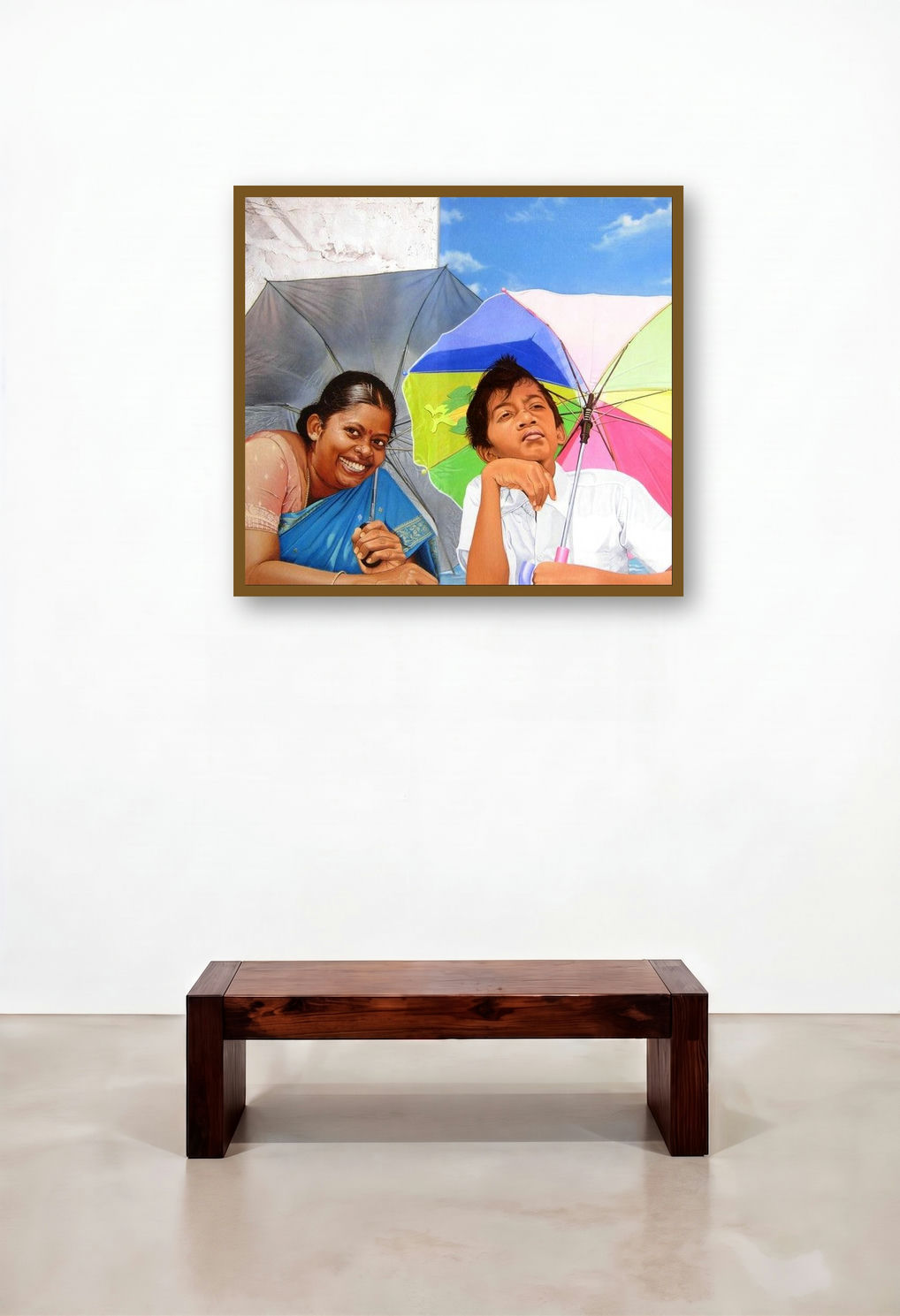 Mother And Child Umbrella by artist Sakthivel Ramalingam displayed in a Coastal Home Office