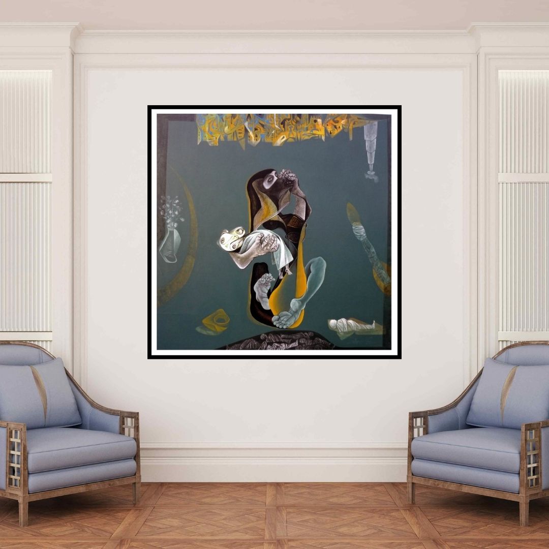 In-situ view of Mahesh Pal Gobra's 'Mother & Child Iv (Bond of Creation)' painting in a room