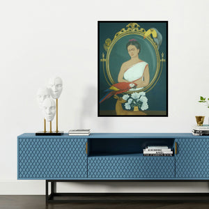 'Mother Nature' painting by Subir Dey shown on a wall in a furnished room.