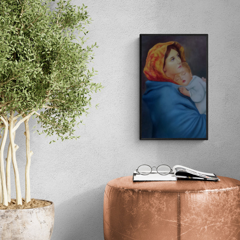 In-situ view of Sumithran O M Oravanthuruth House's 'Motherjesus' painting in a room