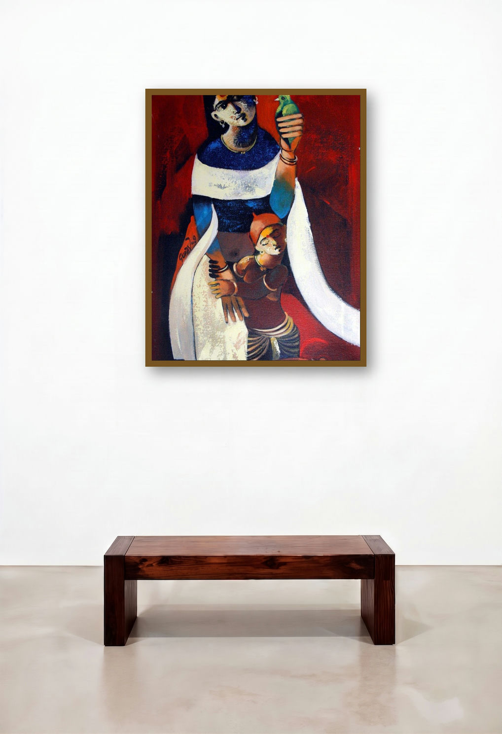 Motherly Love (Maternal Affection) by artist Raosaheb Gurav displayed in a Elegant Executive Office