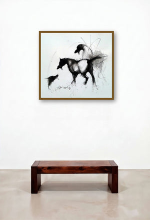 Motion Viii (Equine Energy) by artist Mithun Dutta displayed in a Rustic Lounge
