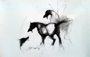 Motion Viii (Equine Energy) by Mithun Dutta, Original Watercolor Animal Painting on Paper, Small Horizontal Wall Art