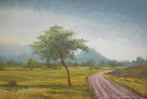 Muddy Way by Fareed Ahmed, Original Oil Landscape Painting on Canvas Board, Small Horizontal Wall Art