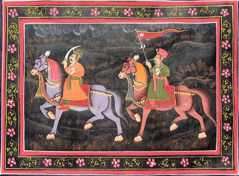 Figurative miniature traditional art titled 'Mughal March', 8x11 inches, by artist Unknown on Silk