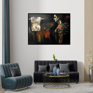 Preview of 'Multi Expose' Painting by Palash Halder shown on a wall in a furnished room.