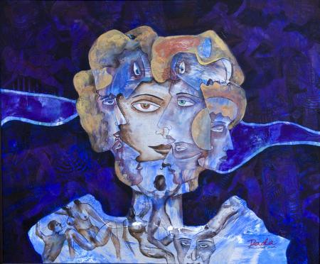 Abstract acrylic painting titled 'Multiplicity Of Human', 30x36 inches, by artist DADA on Canvas