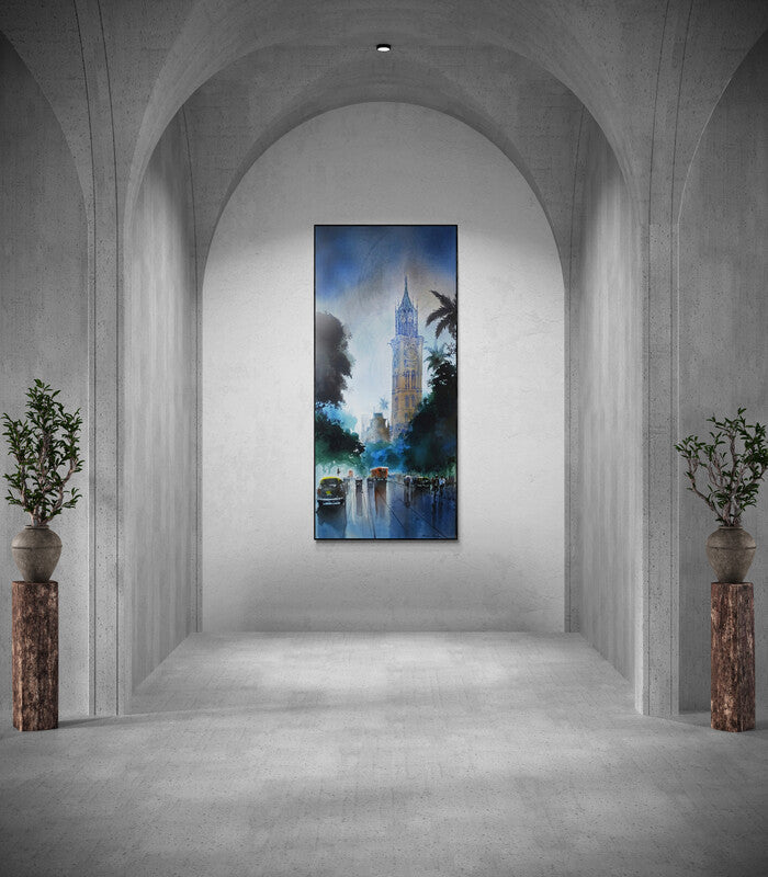 In-situ view of Bhuwan Silhare's 'Mumbai' painting in a room