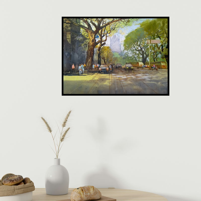 In-situ view of Nanasaheb Yeole's 'Mumbai' painting in a room