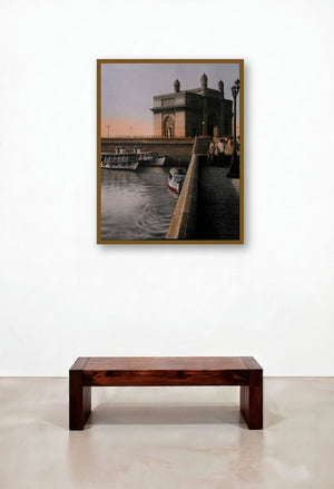 Mumbai 6 (Mumbai's Iconic Gateway) by artist Sudipta Karmakar displayed in a Japandi Living Room