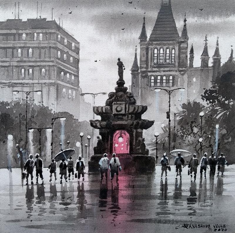 Cityscape acrylic painting titled 'Mumbai Series 11', 12x12 inches, by artist NanaSaheb Yeole on Canvas