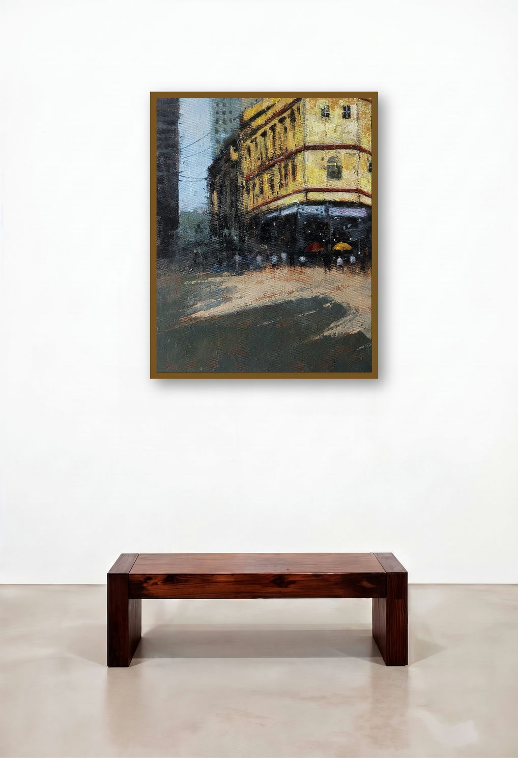 Mumbai Series 3 (A Mumbai Street Corner) by artist Sandeep Ghule displayed in a Contemporary Executive Office