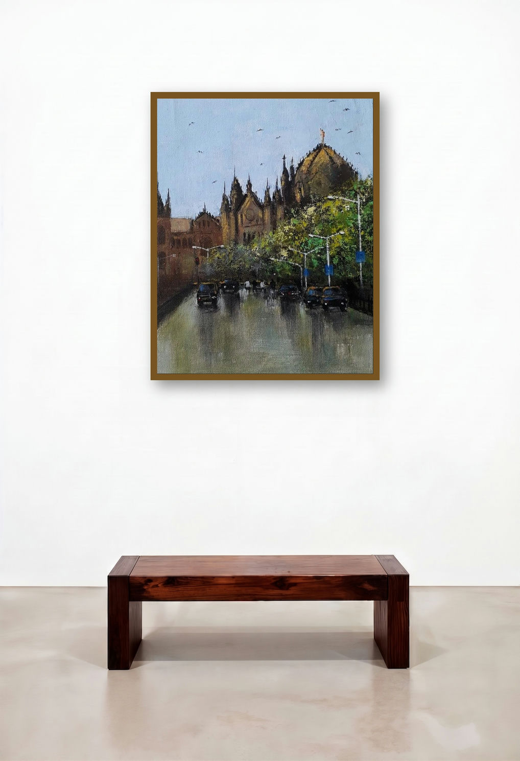 Mumbai Series 5 (Chhatrapati Shivaji Maharaj Terminus) by artist Sandeep Ghule displayed in a Transitional Dining Room